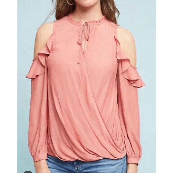 Maeve Tops - Anthropologie Maeve NWT Liesl Dusty Rose Medium Cold Shoulder Ruffle Blouse